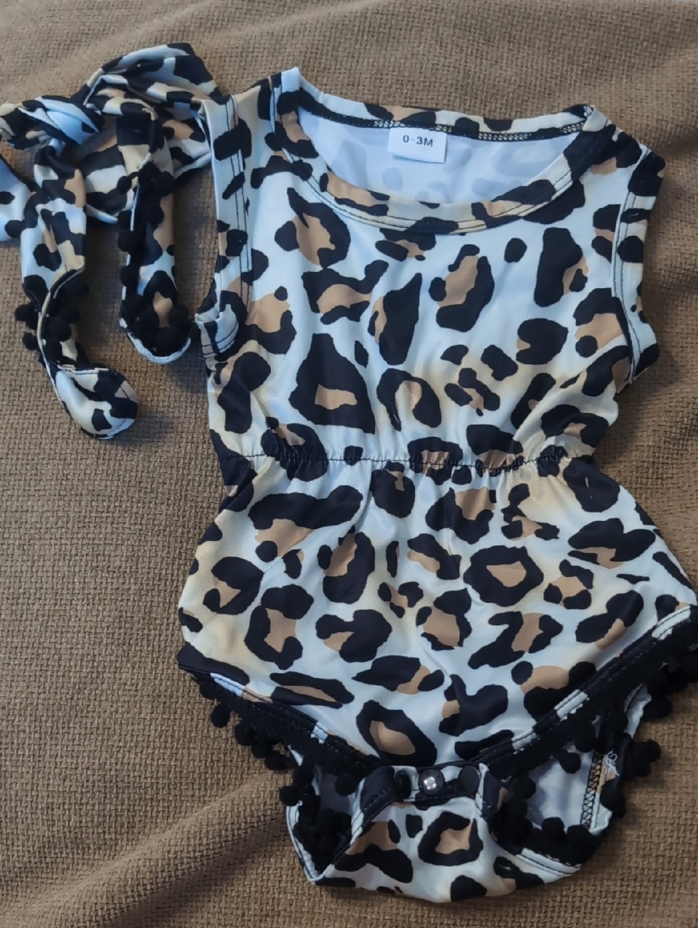 Source Unknown Baby Leopard Print One-Piece Swimsuit in Black, Tan, Cream